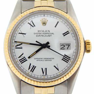Mens Rolex Two-Tone Datejust White Roman 16013 (SKU 9369614NBMT)