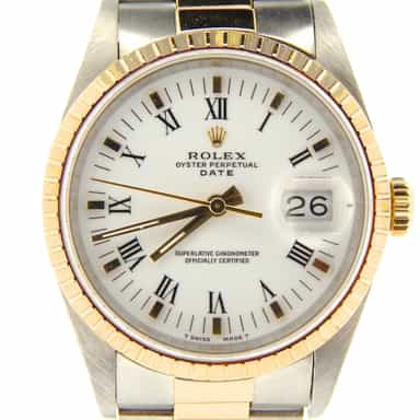 Mens Rolex Date Two-Tone Watch Ref. 15223 White Roman (SKU N435477NMT)