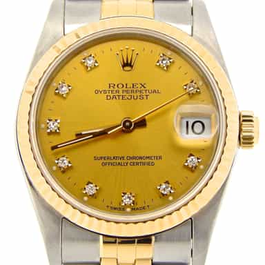 Mid Size Rolex Two-Tone 18K/SS Datejust Champagne Diamond 68273 (SKU R511237NMT)