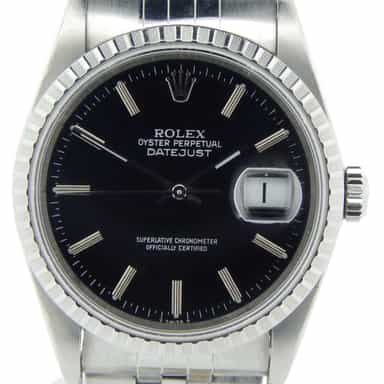 Mens Rolex Stainless Steel Datejust Black 16220 (SKU BY762851NMDMT)