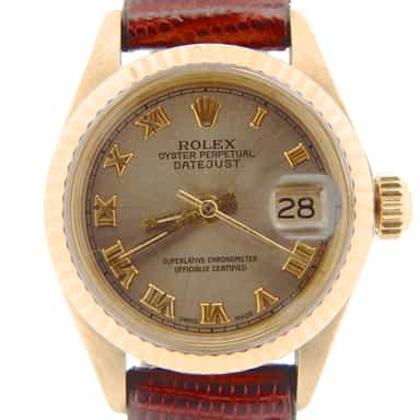 Ladies Rolex 18K Yellow Gold Datejust Gray, Slate Roman 6917 (SKU 3172168NBRNMT)