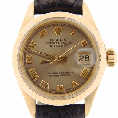 Ladies Rolex 18K Yellow Gold Datejust Gray, Slate Roman 6917 (SKU 3172168NBLKMT)