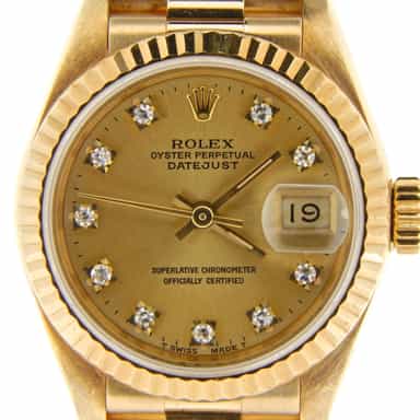Ladies Rolex 18K Yellow Gold Datejust President Champagne Diamond 69178 (SKU N498350MT)
