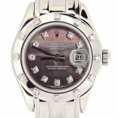 Ladies Rolex 18K White Gold Datejust Pearlmaster Tahitian Diamond 80319 (SKU P901158NMT)