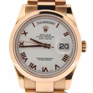 Mens Rolex 18K Gold Day-Date White Roman 118205 (SKU K11P8205MT)