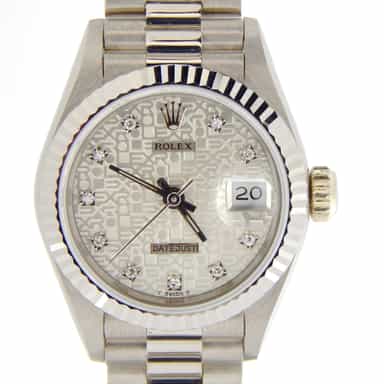 Ladies Rolex 18K White Gold Datejust President Silver Diamond 69179 (SKU L853088NMT)