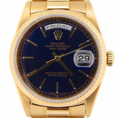 Mens Rolex 18K Gold Day-Date President Watch Black Dial 18238 (SKU BBW527599NPRZMT)