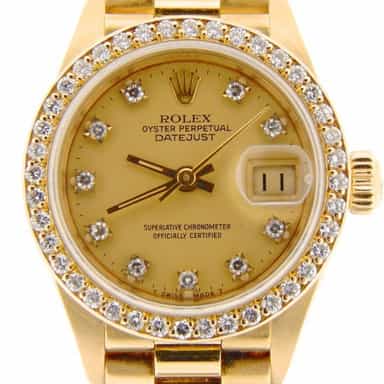 Ladies Rolex 18K Yellow Gold Datejust President Crown Collection Diamond 69138 (SKU 9584707NMTP)