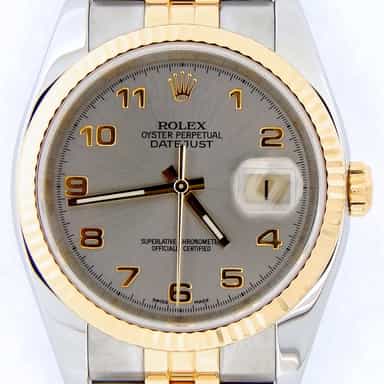 Mens Rolex Two-Tone 18K/SS Datejust Gray Slate Arabic 116233 (SKU F493178BCMT)