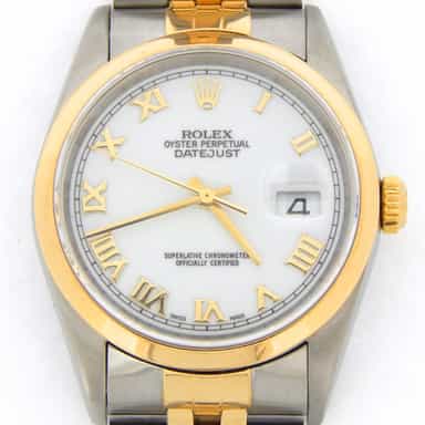 Mens Rolex Two-Tone 18K/SS Datejust White Roman 16203 (SKU K101218JMT)