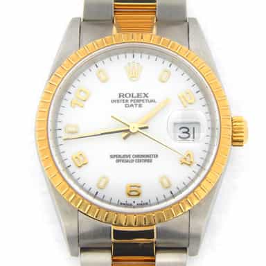 Mens Rolex Two-Tone 18K/SS Date White Arabic 15223 (SKU K722920MT)