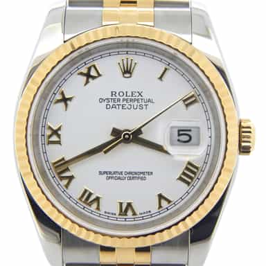 Mens Rolex Two-Tone 18K/SS Datejust White Roman 116233 (SKU D376809MT)