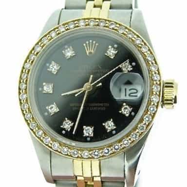 Ladies Rolex Two-Tone 18K/SS Datejust Black Diamond 69173 (SKU 69173BLDDMT)