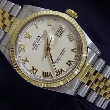 Mens Rolex Two-Tone 18K/SS Datejust Ivory Roman 16013 (SKU 9612458MT)
