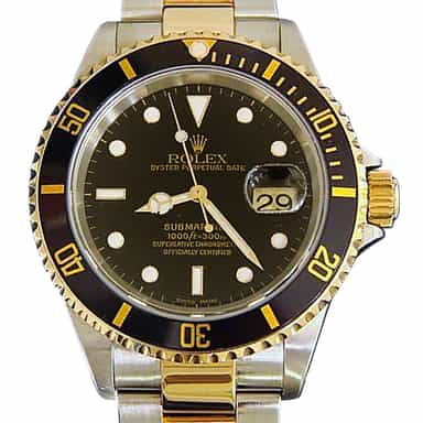 Mens Rolex Two-Tone 18K/SS Submariner Black  16613 (SKU P871026MT)