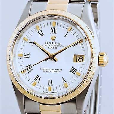 Mens Rolex Two-Tone 18K/SS Date White Roman 15223 (SKU L5223111MT)