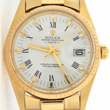Mens Rolex 14K Yellow Gold Date White Roman 1503 (SKU 8946090MT)