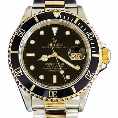 Mens Rolex Two-Tone 18K/SS Submariner Black  16613 (SKU X522317BCMT)