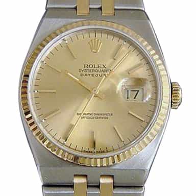Pre Owned Mens Rolex Two-Tone Oysterquartz Datejust Gold Champagne 17013 (SKU W604077M)