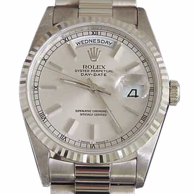 Mens Rolex 18K Gold Day-Date President Silver  18239 (SKU U700265MT)