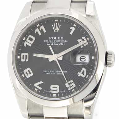 Mens Rolex Stainless Steel Datejust Black Arabic 116200 (SKU 116200BLKMT)