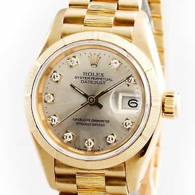 Ladies Rolex 18K Yellow Gold Datejust President Silver Diamond 69278 (SKU 69278DJMT)