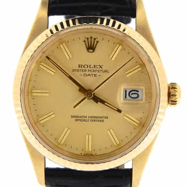 Mens Rolex 14K Yellow Gold Date Champagne 15037 (SKU 7108922NBLKBMT)