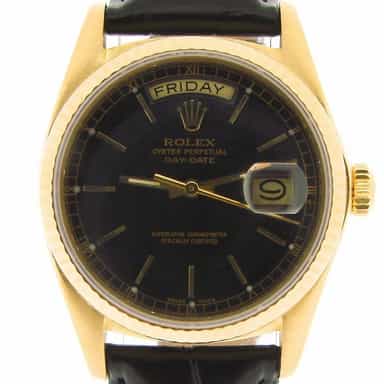 Mens Rolex 18K Gold Day-Date Watch with Black Dial 18038 (SKU B5611003NMT)