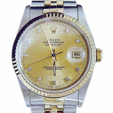 Mens Rolex Two-Tone 18K/SS Datejust Champagne Diamond 16233 (SKU L581532BCMT)