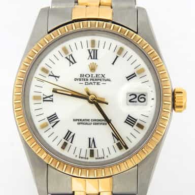 Mens Rolex Two-Tone 18K/SS Date White Roman 15053 (SKU 7212235MT)
