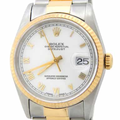 Mens Rolex Two-Tone 18K/SS Datejust White Roman 16233 (SKU T119424AMT)