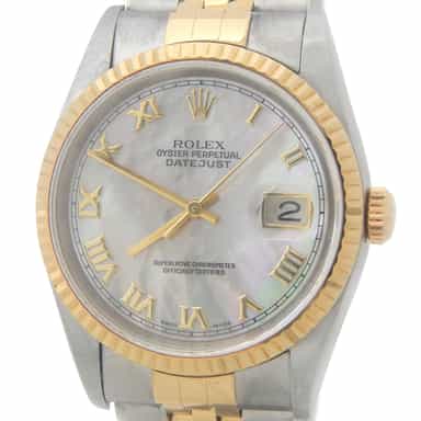 Mens Rolex Two-Tone 18K/SS Datejust Factory MOP Roman 16233 (SKU U490314AMT)