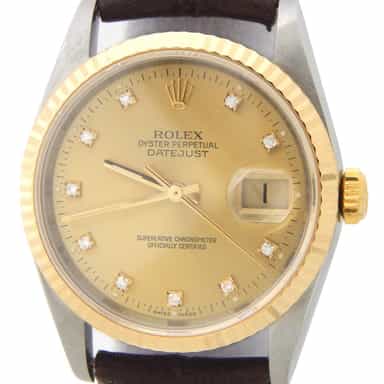 Mens Rolex Two-Tone Datejust 16233 with Factory Diamond Dial (SKU S343104AMT)