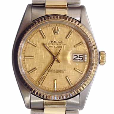 Mens Rolex Two-Tone Datejust Gold Linen 1601 (SKU 841MT)