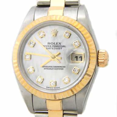 Ladies Rolex Two-Tone Datejust 79173 Factory White MOP Diamond Dial (SKU Y547551AMT)