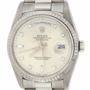 Mens Rolex 18K Gold Day-Date President Watch Silver Diamond Dial 18239 (SKU E560517AMT)