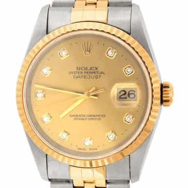 Mens Rolex Two-Tone Datejust Factory Diamond 16233 (SKU W878013JJAMT)