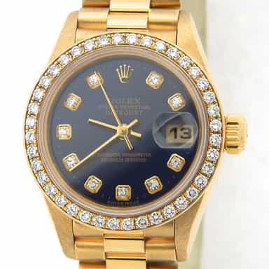 Ladies Rolex 18K Yellow Gold Datejust President Diamond Watch 69178 (SKU 9621456BLDDAMT)