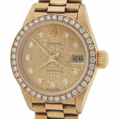 Ladies Rolex 18K Yellow Gold Datejust President Diamond Crown Collection 69138 (SKU GLW621456AMT)