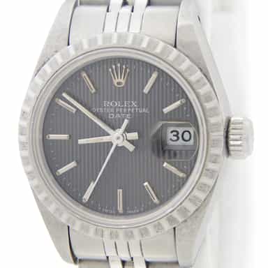 Ladies Rolex Stainless Steel Date Watch with Slate Tapestry Dial 69240 (SKU L846968AMT)