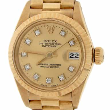 Ladies Rolex 18K Yellow Gold Datejust President 6917 Watch with Diamond Dial (SKU 2938430AMT)