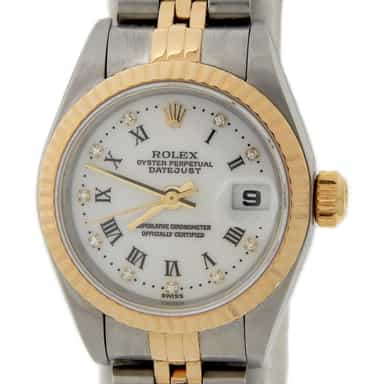 Ladies Rolex Two-Tone 18K/SS Datejust White Diamond Roman 69173 (SKU 69173DJAMT)