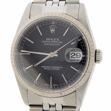 Mens Rolex Stainless Steel Datejust Black Railroad Dial 16234 (SKU Y233105AMT)