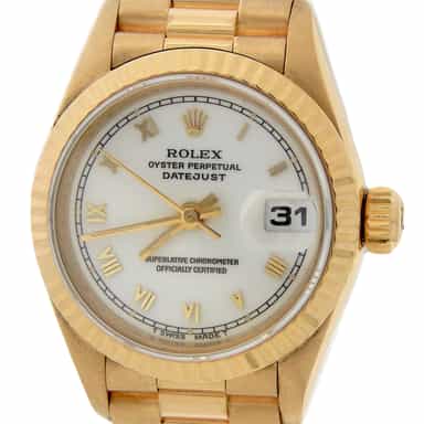 Ladies Rolex 18K Yellow Gold Datejust President White Roman 69178 (SKU 69178PAMT)