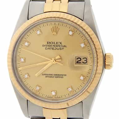 Mens Rolex Two-Tone 18K/SS Datejust Champagne Diamond 16013 (SKU 9392099AMT)