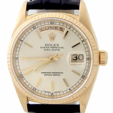 Mens Rolex 18K Gold Day-Date 18038 Watch with Silver Dial (SKU 9587562BLAMT)