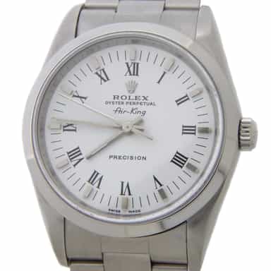 Mens Rolex 14000M Stainless Steel Air-King Watch White Roman Dial (SKU D903771AMT)