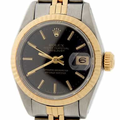 Ladies Rolex Two-Tone 18K/SS Datejust Black Dial  69173 (SKU R465965AMT)