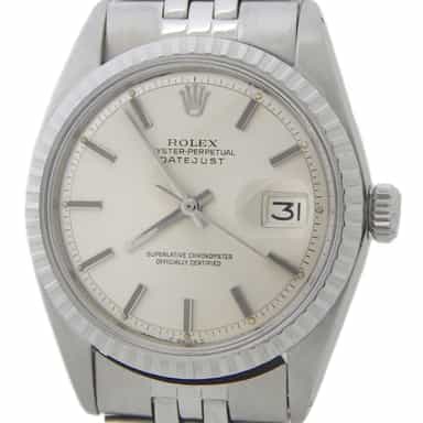 Mens Rolex Stainless Steel Datejust Watch with Silver Dial 1603 (SKU 3368493AMT)