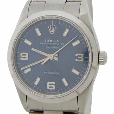 Rolex Air King Mens Stainless Steel Watch Oyster Bracelet Blue Arabic Dial 14000 (SKU U600794CMT)